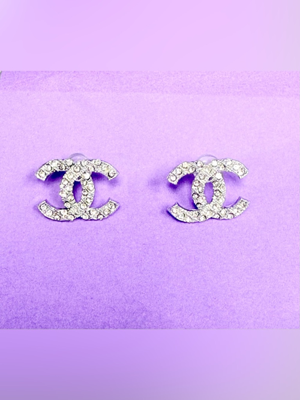 Crystal Double-C Logo Stud Earrings - Silver